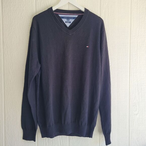 Tommy Hilfiger mens black v neck sweater - Picture 1 of 5